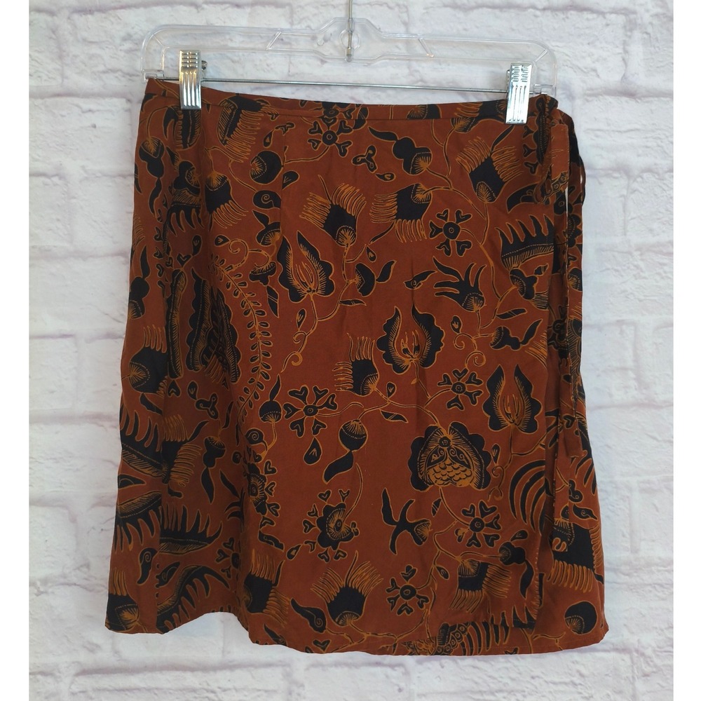 Limited America Silk Batik Wrap Skirt Womens Brown Black Mini Sz Med(small)